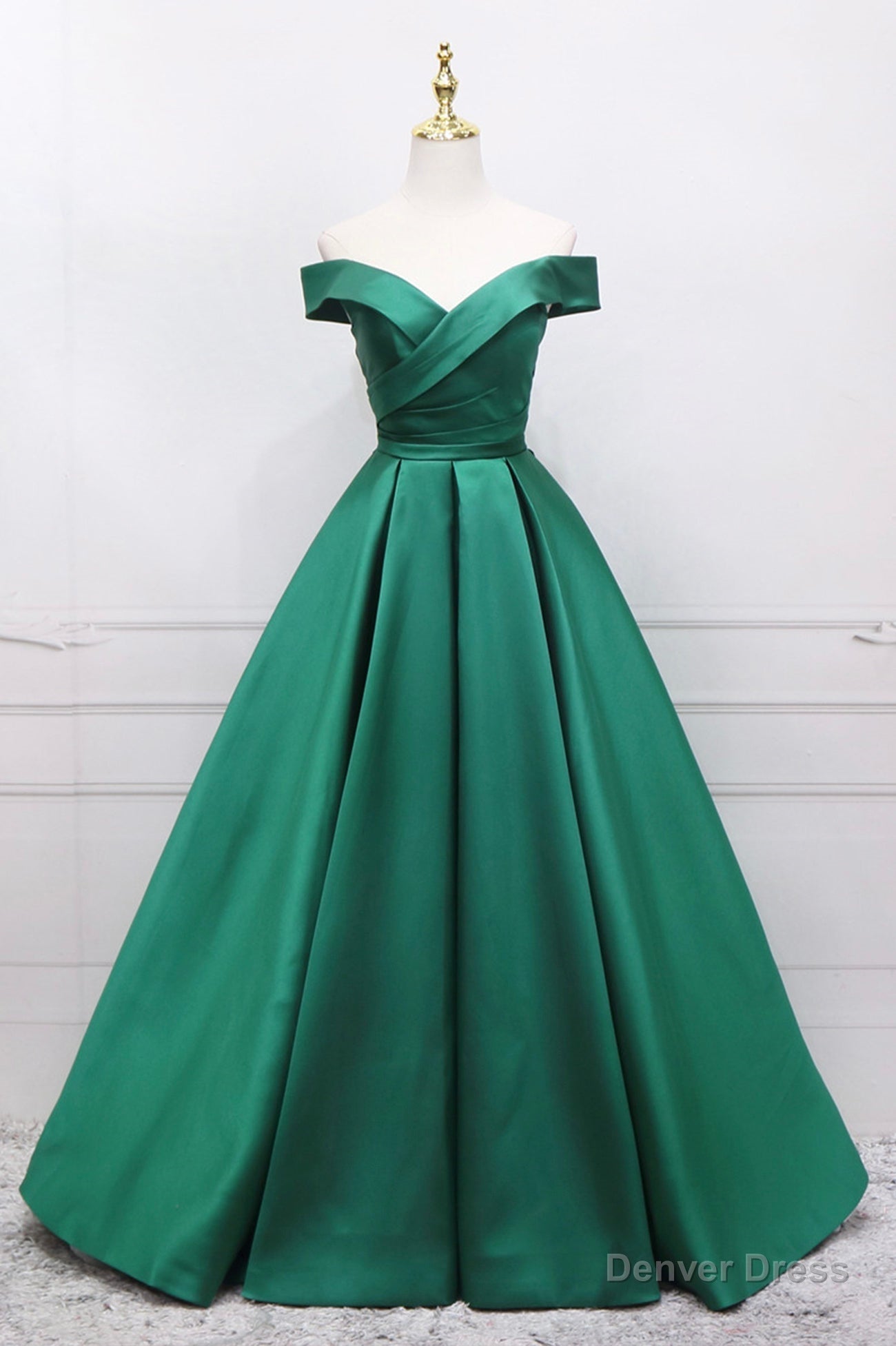 Green Satin Long Prom Dress, Off the Shoulder Evening Party Dress Main image