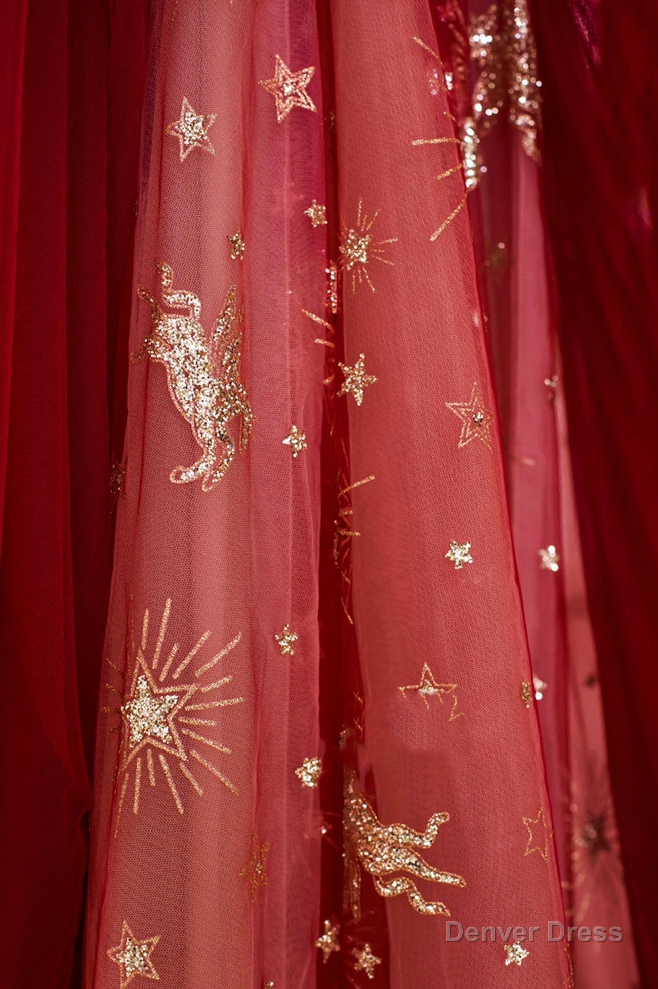 Red Tulle Long Prom Dress, A Line Off the Shoulder Prom Dresses