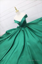 Green Satin Long Prom Dress, Off the Shoulder Evening Party Dress