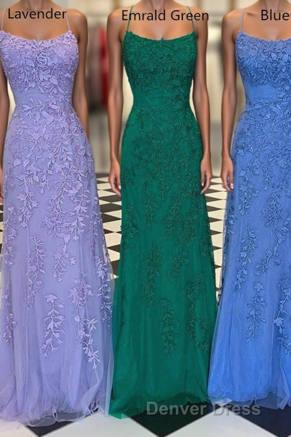 Mermaid Straps Long Lace Prom Dresses with Lace-Up Back Main image