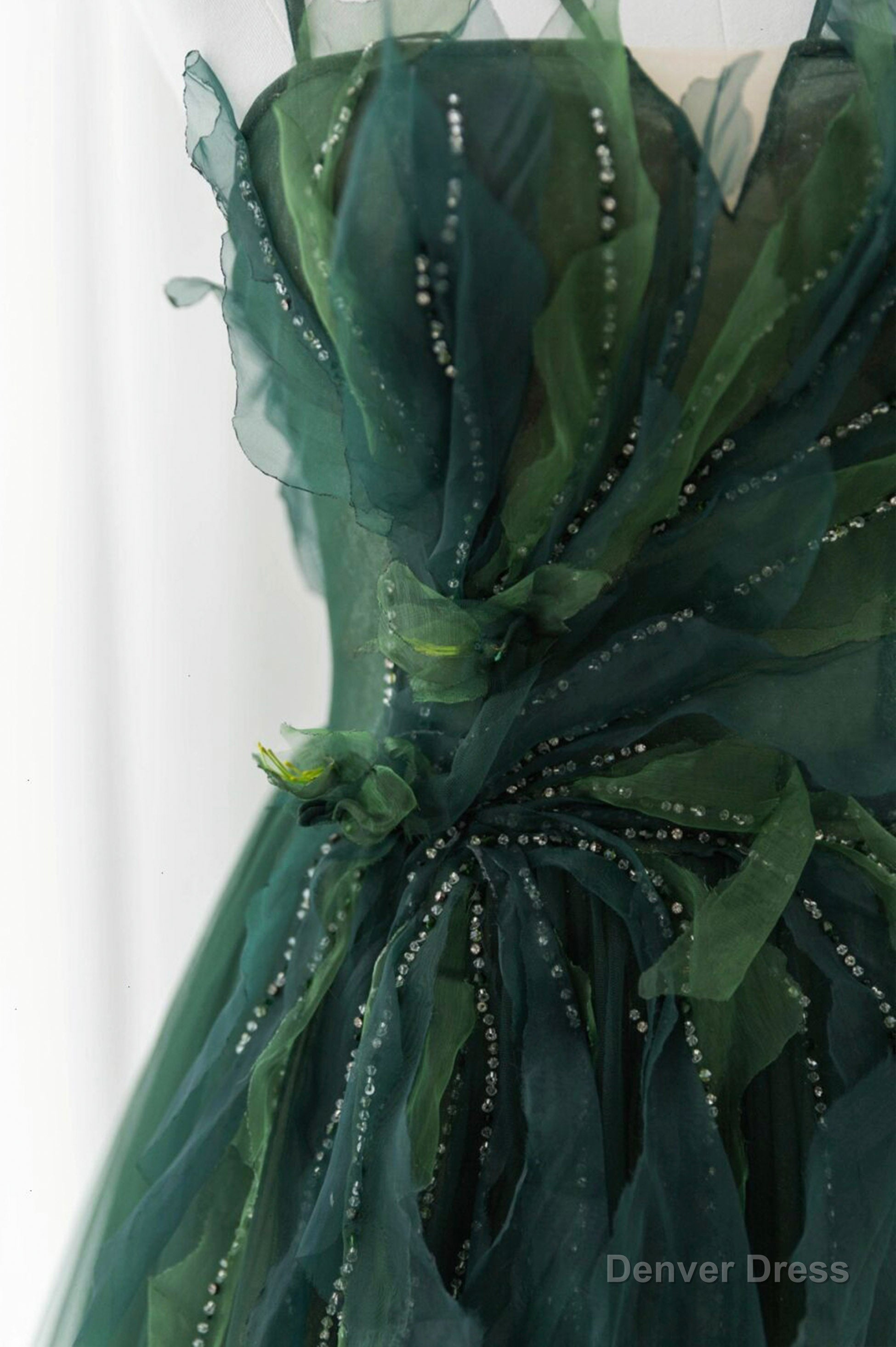 Green Tulle Long A-Line Prom Dress, Green Formal Evening Dress