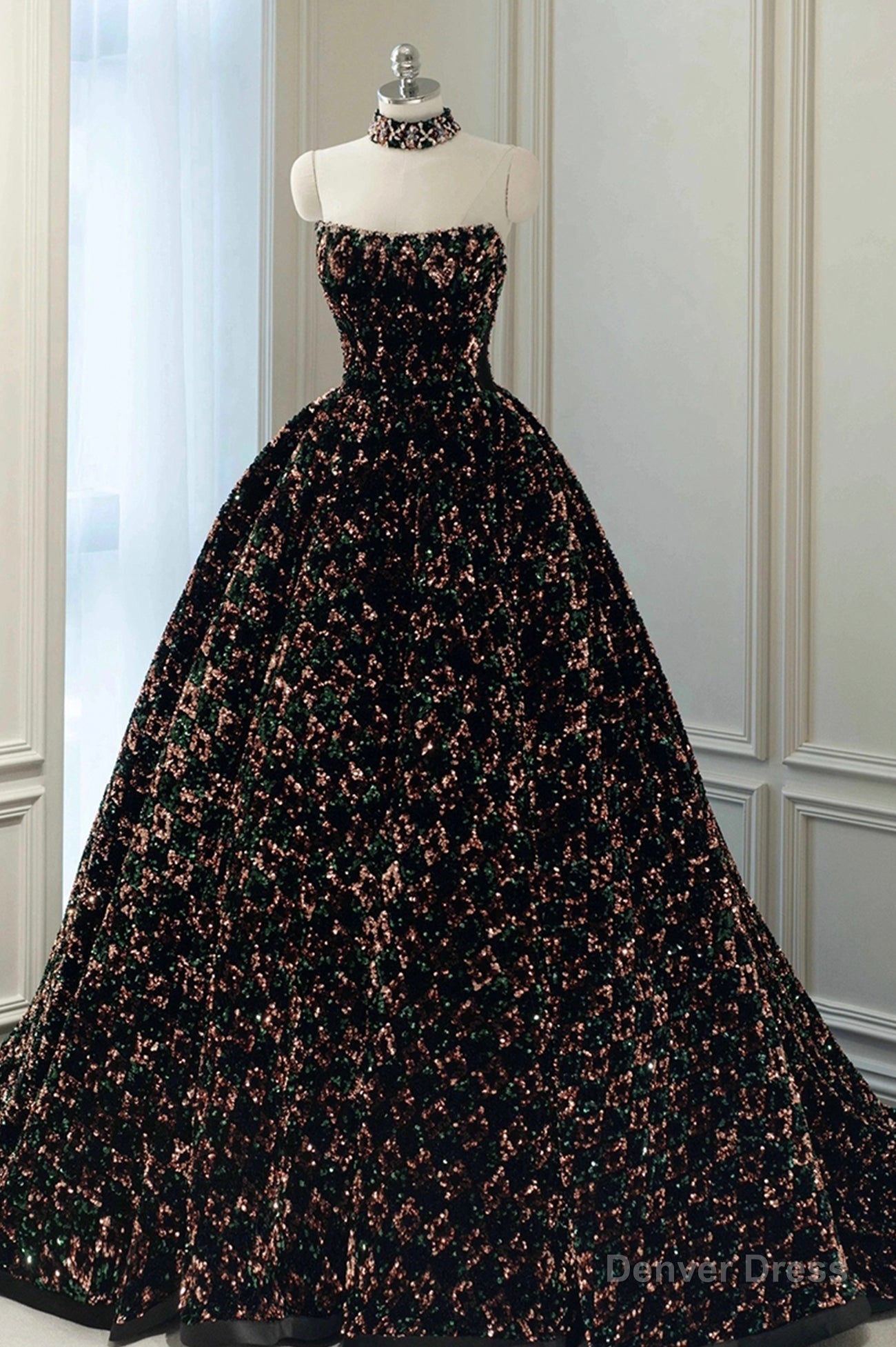 Stylish Sequins Long Prom Dress, A-Line Party Dress