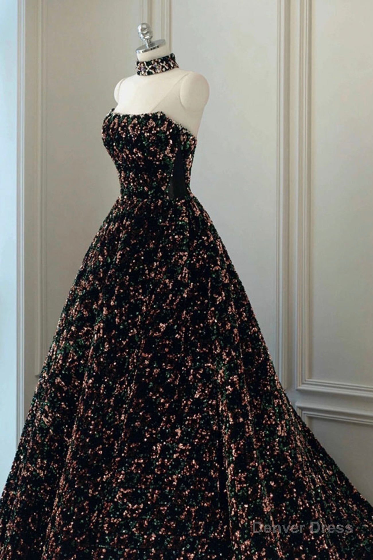 Stylish Sequins Long Prom Dress, A-Line Party Dress