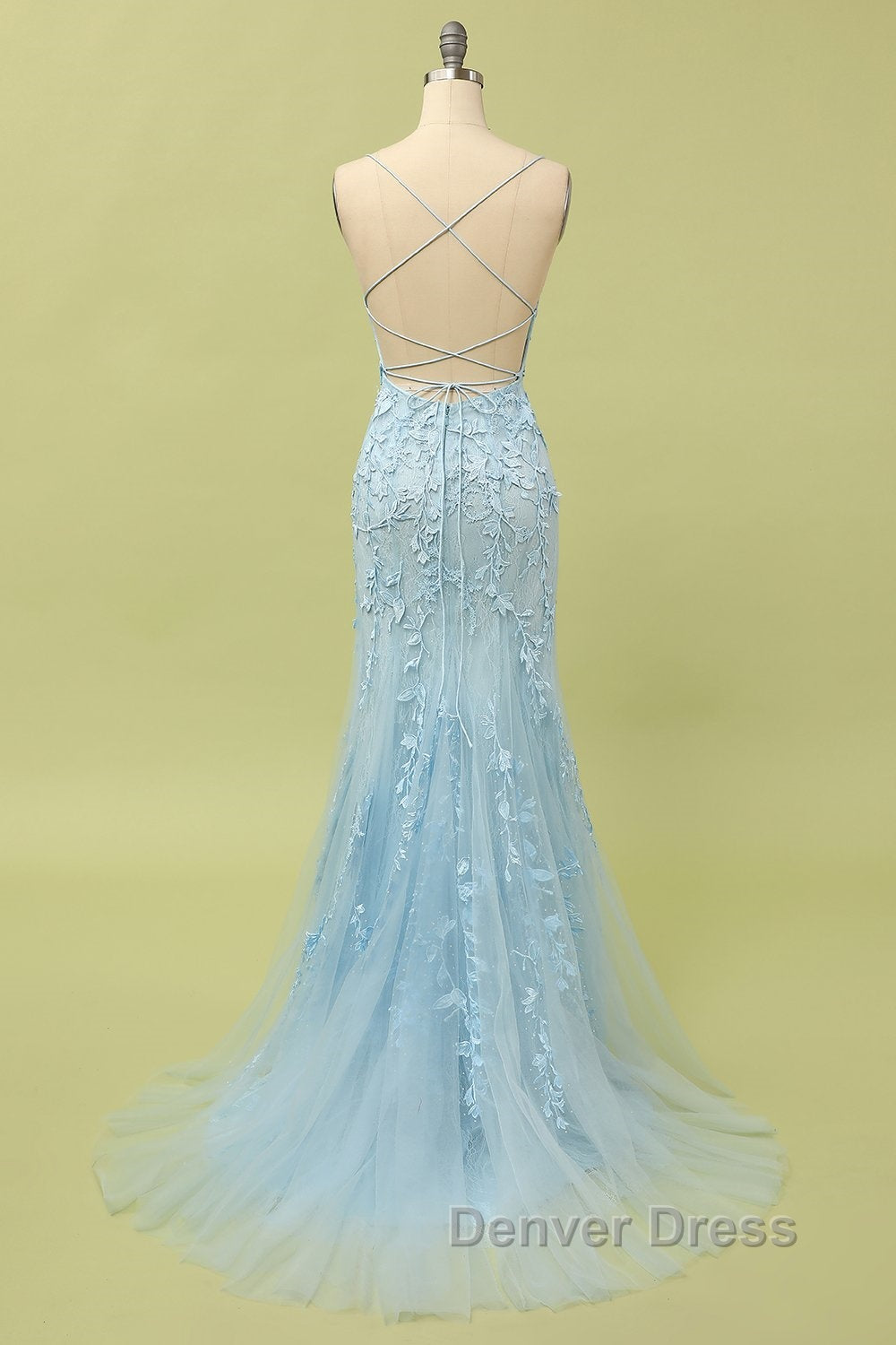 Mermaid Blue Long Prom Dress Backless Prom Dresses