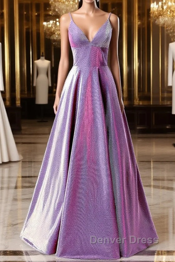 A-Line Long Prom Dresses Spaghetti Straps Lilac Evening Dresses Main image