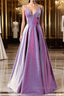 A-Line Long Prom Dresses Spaghetti Straps Lilac Evening Dresses