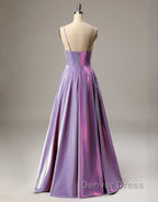 A-Line Long Prom Dresses Spaghetti Straps Lilac Evening Dresses