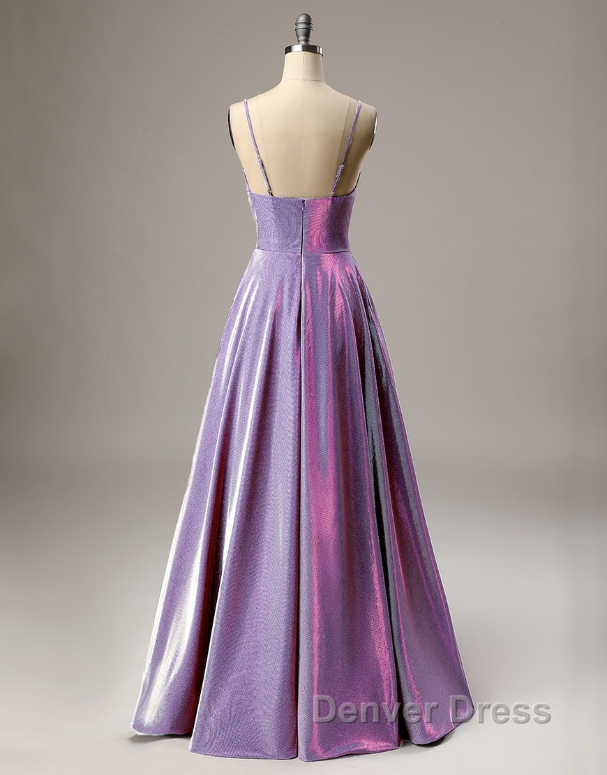 A-Line Long Prom Dresses Spaghetti Straps Lilac Evening Dresses