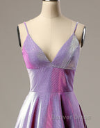 A-Line Long Prom Dresses Spaghetti Straps Lilac Evening Dresses