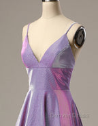 A Line Long Prom Dress Spaghetti Straps Lilac Prom Dresses