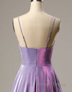 A-Line Long Prom Dresses Spaghetti Straps Lilac Evening Dresses