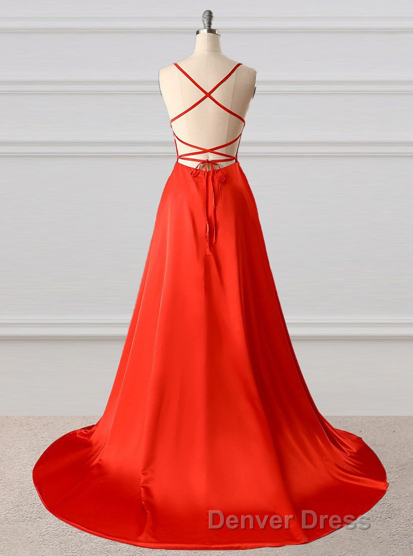 A Line Prom Dress Side Split Prom Dresses