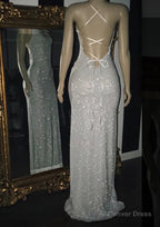2026 Silver Halter Sequins Prom Dresses