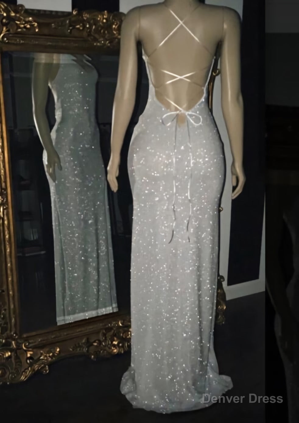 2026 Silver Halter Sequins Prom Dresses
