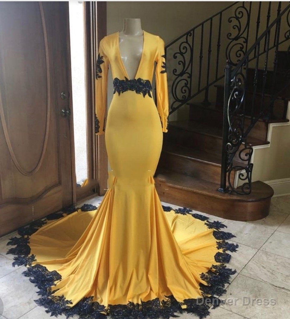 2026 Deep V Neck Long Sleeve Mermaid Prom Dresses Main image