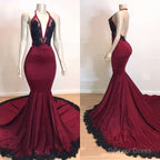 Mermaid V Neck Backless Burgundy And Black Long 2025 Prom Dresses
