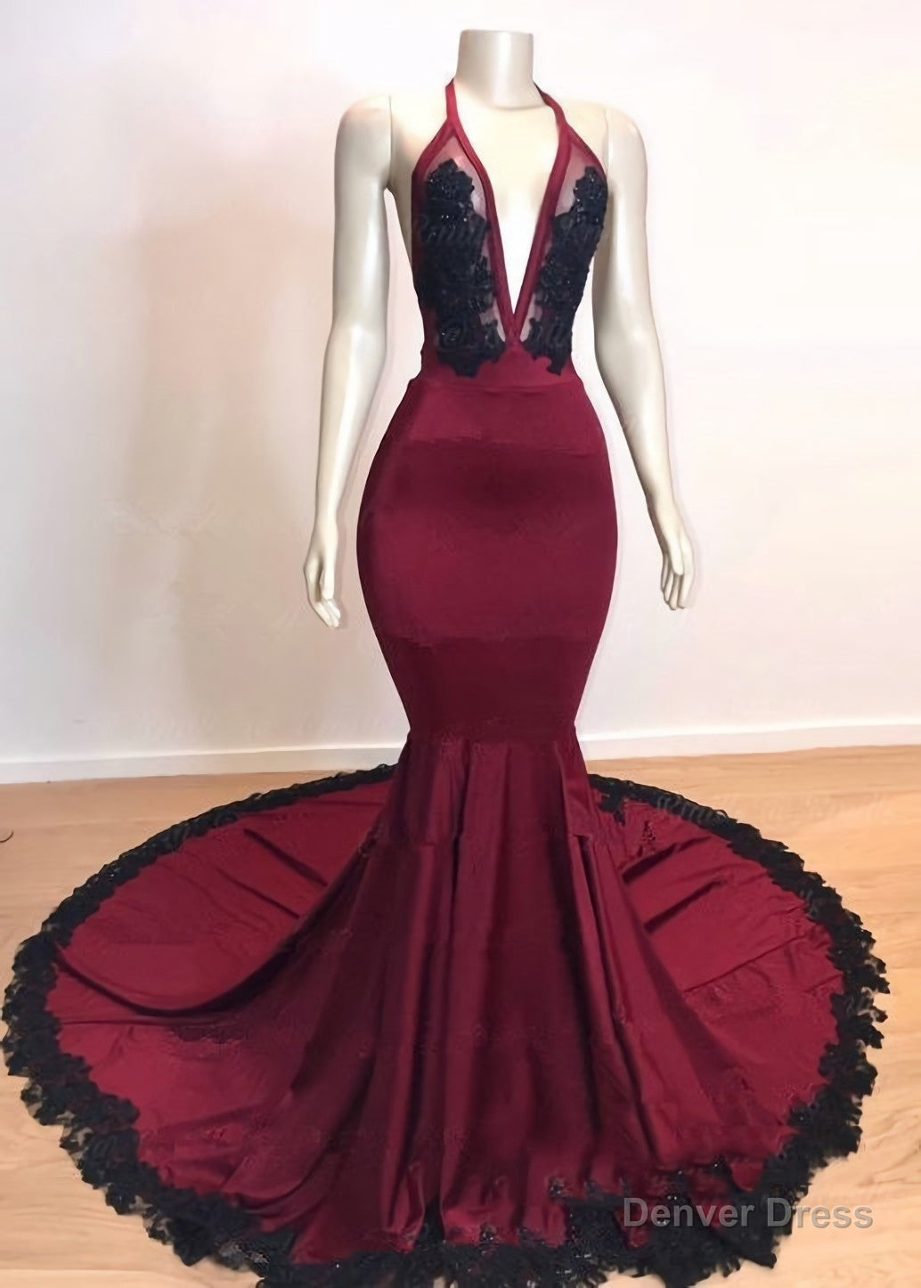 Mermaid V Neck Backless Burgundy And Black Long 2025 Prom Dresses