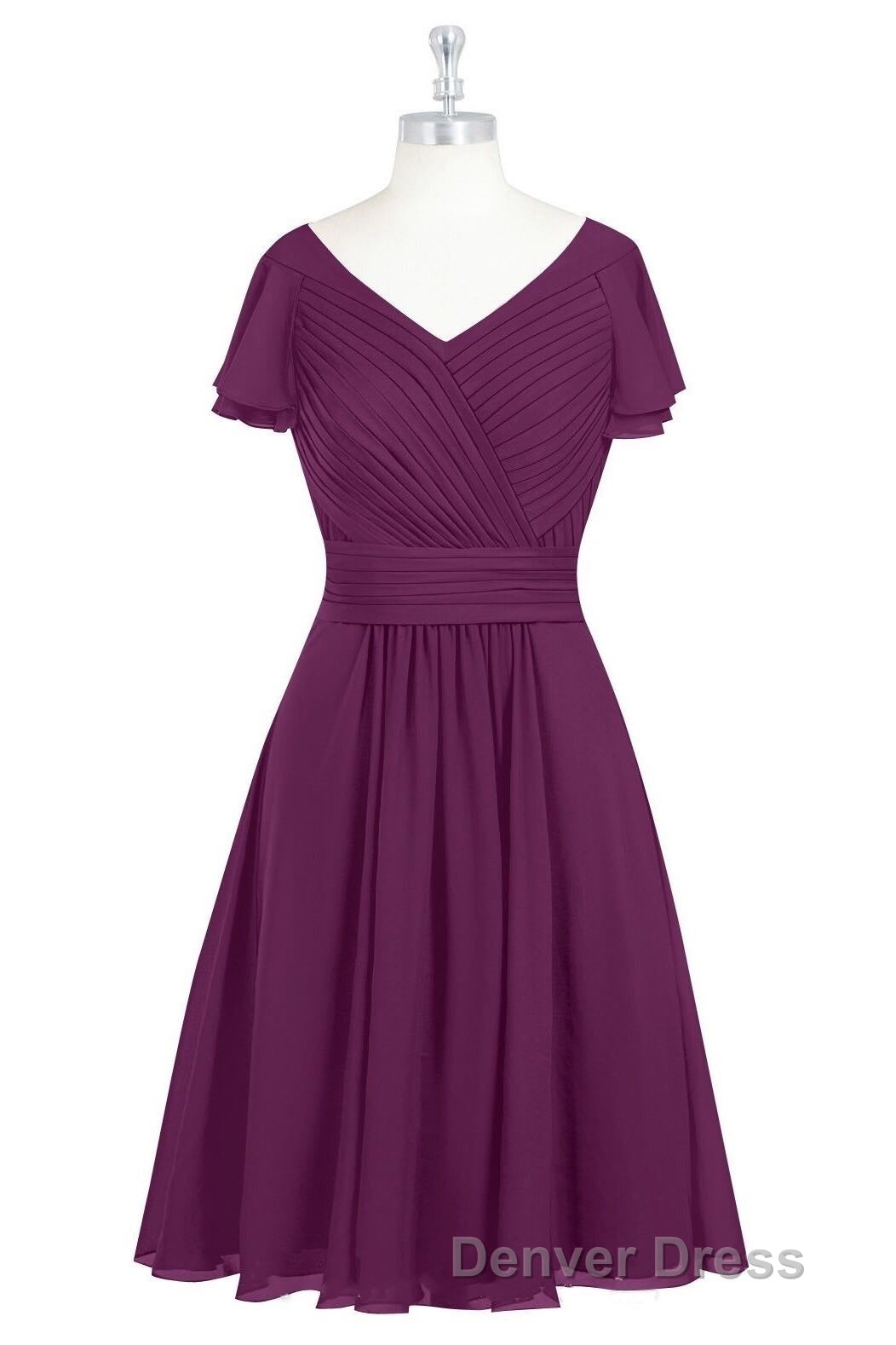 Red Chiffon V Neck Ruffled A Line Short Bridesmaid Dresses