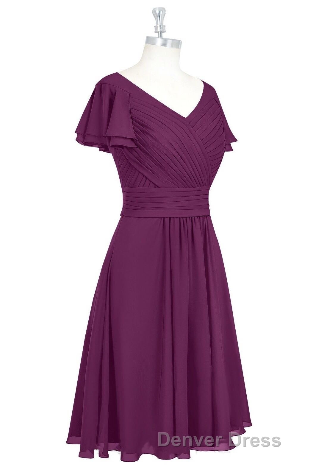 Red Chiffon V Neck Ruffled A Line Short Bridesmaid Dresses