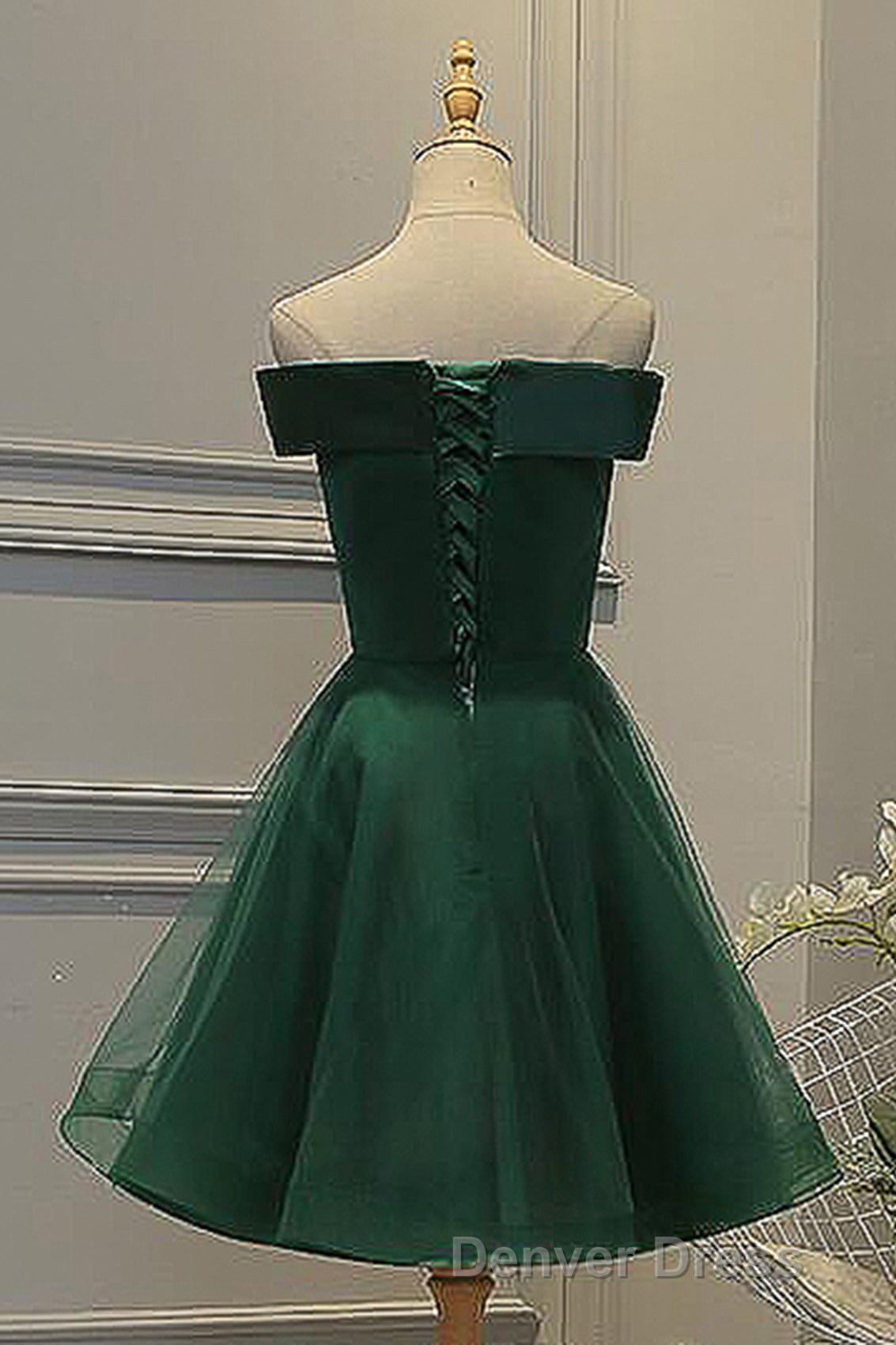 Dark Green Strapless A Line Appliques Tulle Homecoming Dresses Secondary image