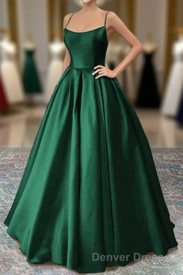 Green Satin Lace-Up Long Formal Dresses, Green Satin Long Prom Dresses Evening Dresses Main image
