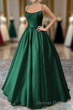 Green Satin Lace-Up Long Formal Dresses, Green Satin Long Prom Dresses Evening Dresses