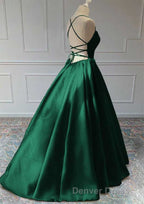 Green Satin Lace-Up Long Formal Dresses, Green Satin Long Prom Dresses Evening Dresses