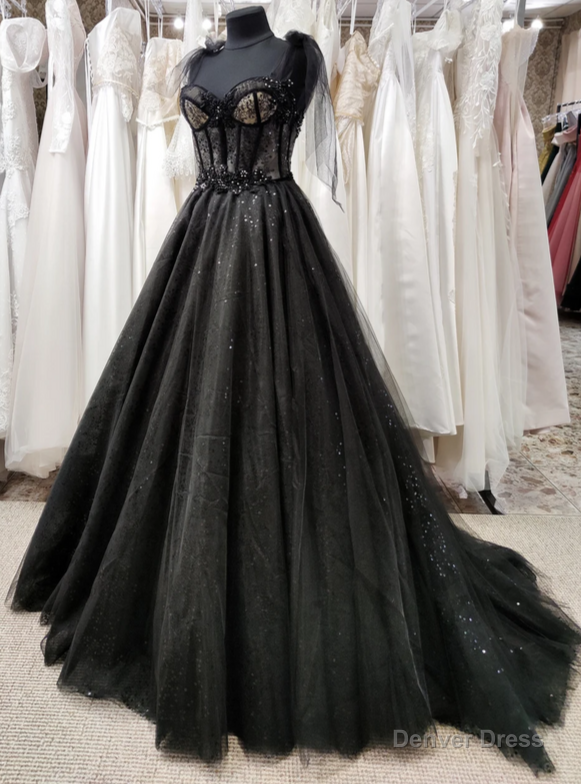 Tulle Black Prom Dress, Off Shoulder A Line Prom Dress Elegant Prom Dresses