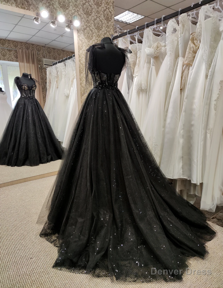 Tulle Black Prom Dress, Off Shoulder A Line Prom Dress Elegant Prom Dresses