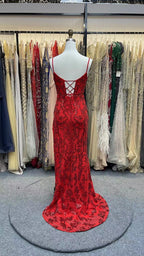 Spaghetti Straps Mermaid Sequins Prom Dresses With Slit
