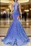 High Neck Sleeveless Illusion Sequined Trumpet Party Prom Evening Dresses For Black Women