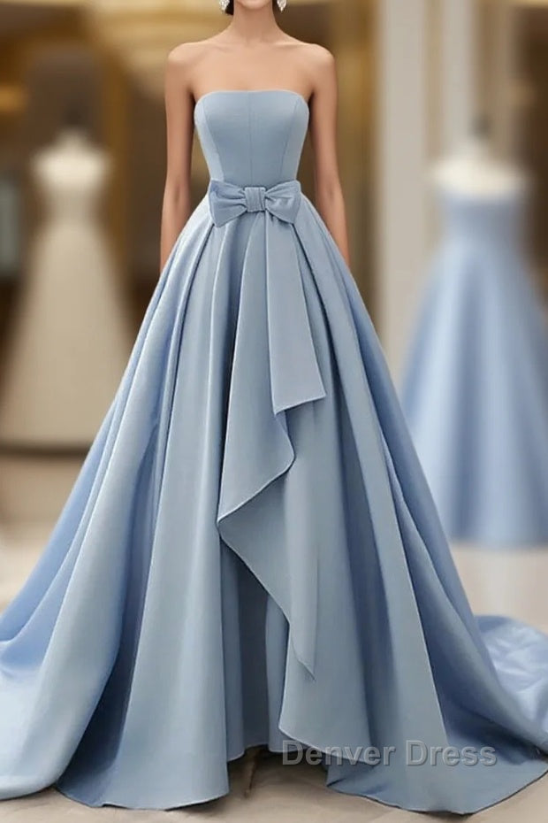A-Line Strapless Sleek Satin Elegant Party Prom Formal Evening Dresses Main image
