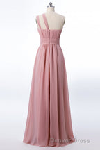 One Shoulder Blush Pink Chiffon A Line Bridesmaid Dresses