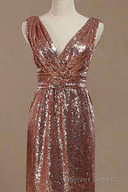 Rose Gold Sequin V-Neck Backless Short Bridesmaid Dresses