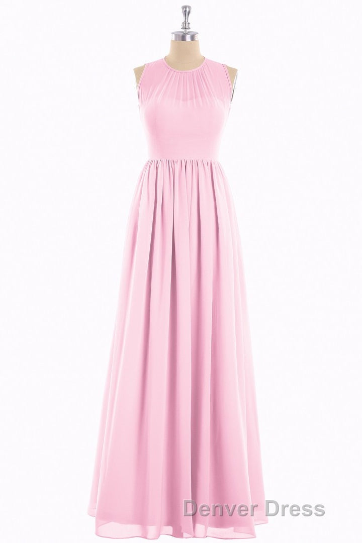 Pink Chiffon Halter Cutout Back A Line Long Bridesmaid Dresses