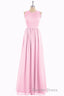 Pink Chiffon Halter Cutout Back A Line Long Bridesmaid Dresses