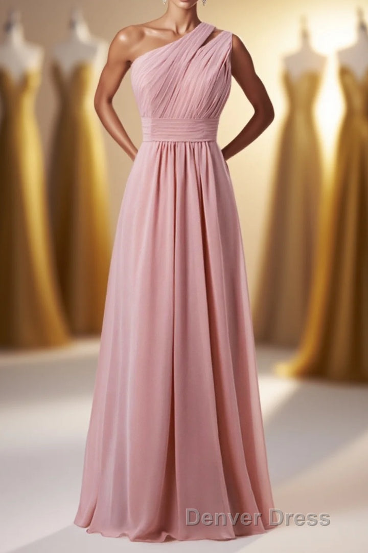 One Shoulder Blush Pink Chiffon A Line Bridesmaid Dresses