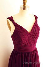 Magenta V Neck Straps A Line Short Bridesmaid Dresses