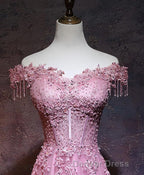 Burgundy Tulle Lace Off Shoulder Long Prom Dress, Burgundy Lace Prom Dresses