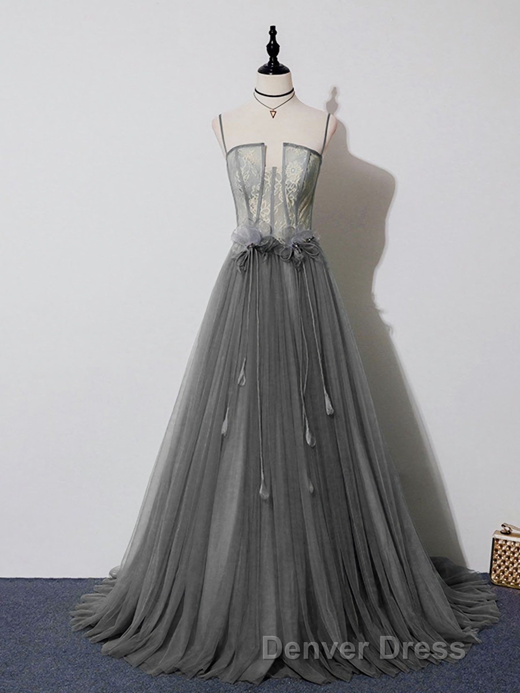 Green Tulle Lace Long Prom Dresses, Green Tulle Evening Dresses, 3