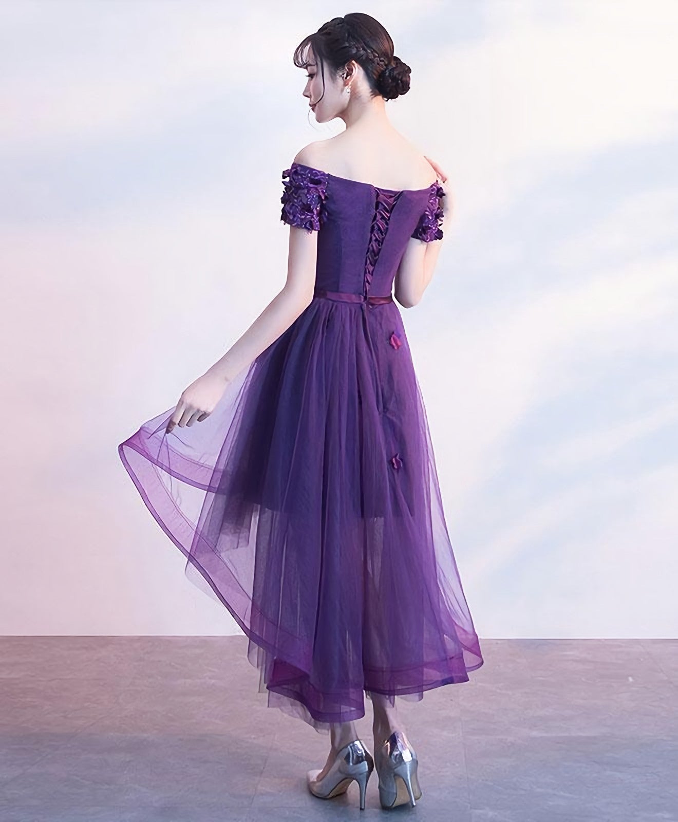 Purpler Tulle Lace Short Prom Dress Purple Prom Dresses