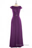 Elegant Purple Lace Cap Sleeve A Line Long Bridesmaid Dresses