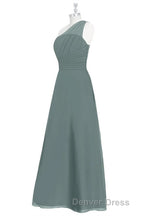 Dark Sage Green Chiffon One-Shoulder Long Bridesmaid Dresses