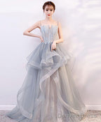 Gray Tulle Lace Long Prom Dress Gray Tulle Lace Prom Dresses 2