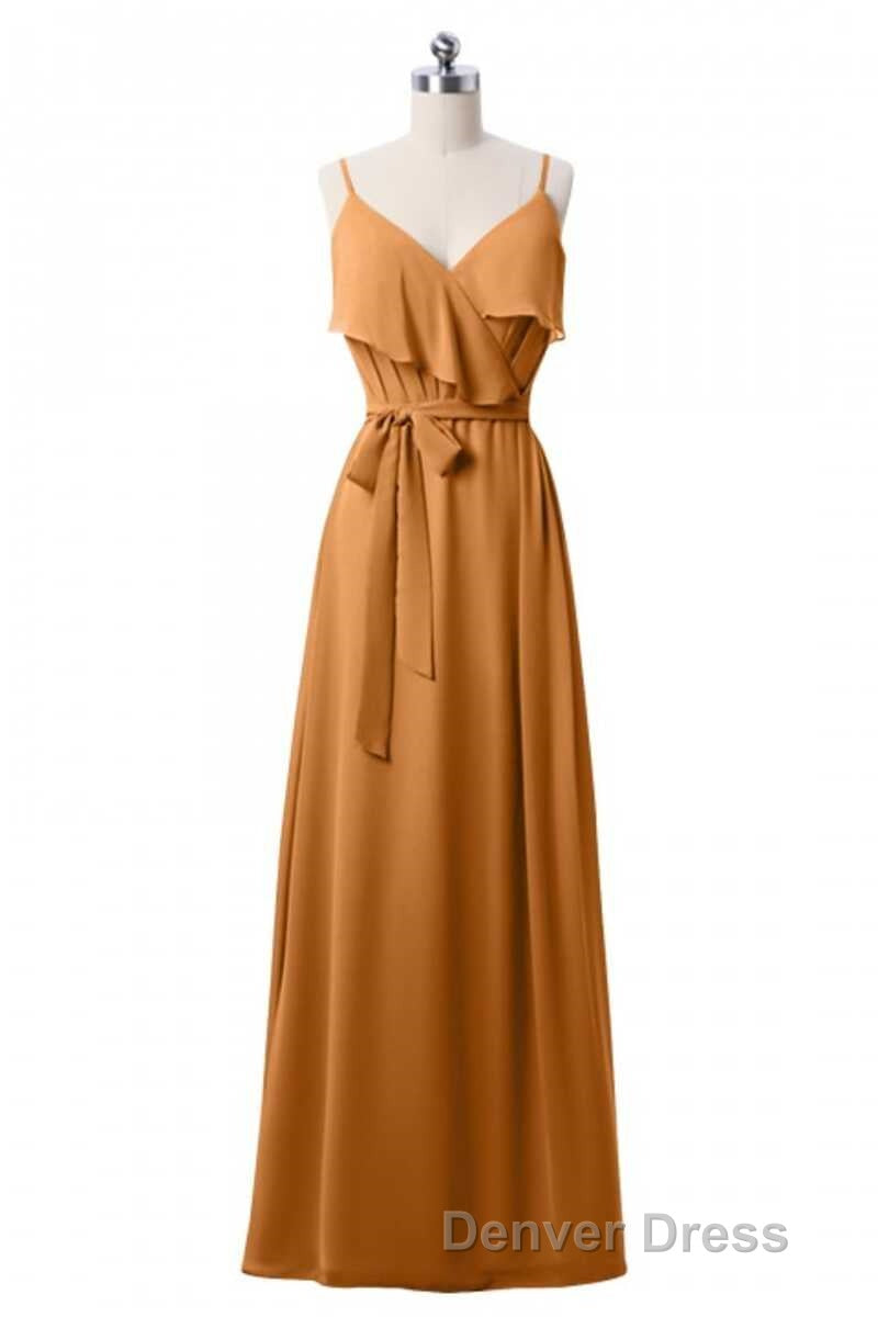 Mauve Pink Chiffon Spaghetti Straps Ruffled A Line Bridesmaid Dresses