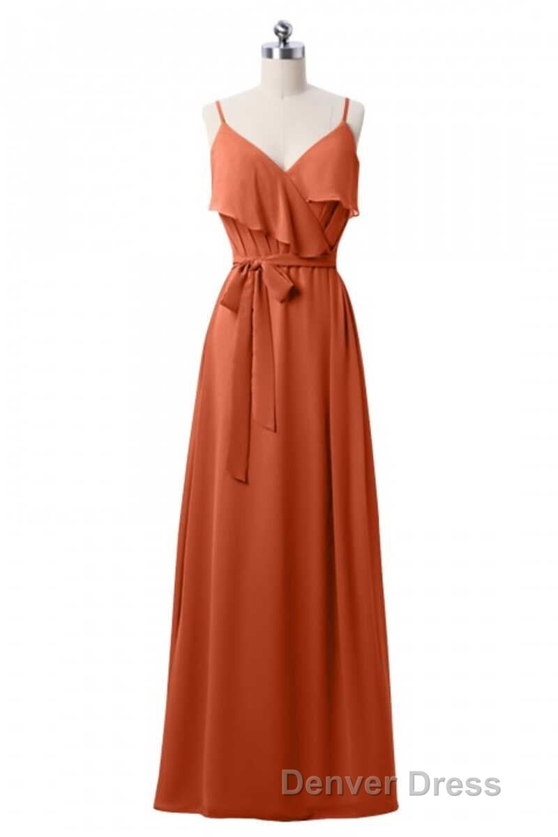 Mauve Pink Chiffon Spaghetti Straps Ruffled A Line Bridesmaid Dresses