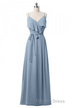 Mauve Pink Chiffon Spaghetti Straps Ruffled A Line Bridesmaid Dresses
