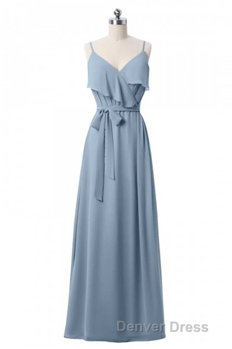 Mauve Pink Chiffon Spaghetti Straps Ruffled A Line Bridesmaid Dresses