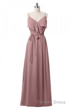 Mauve Pink Chiffon Spaghetti Straps Ruffled A Line Bridesmaid Dresses