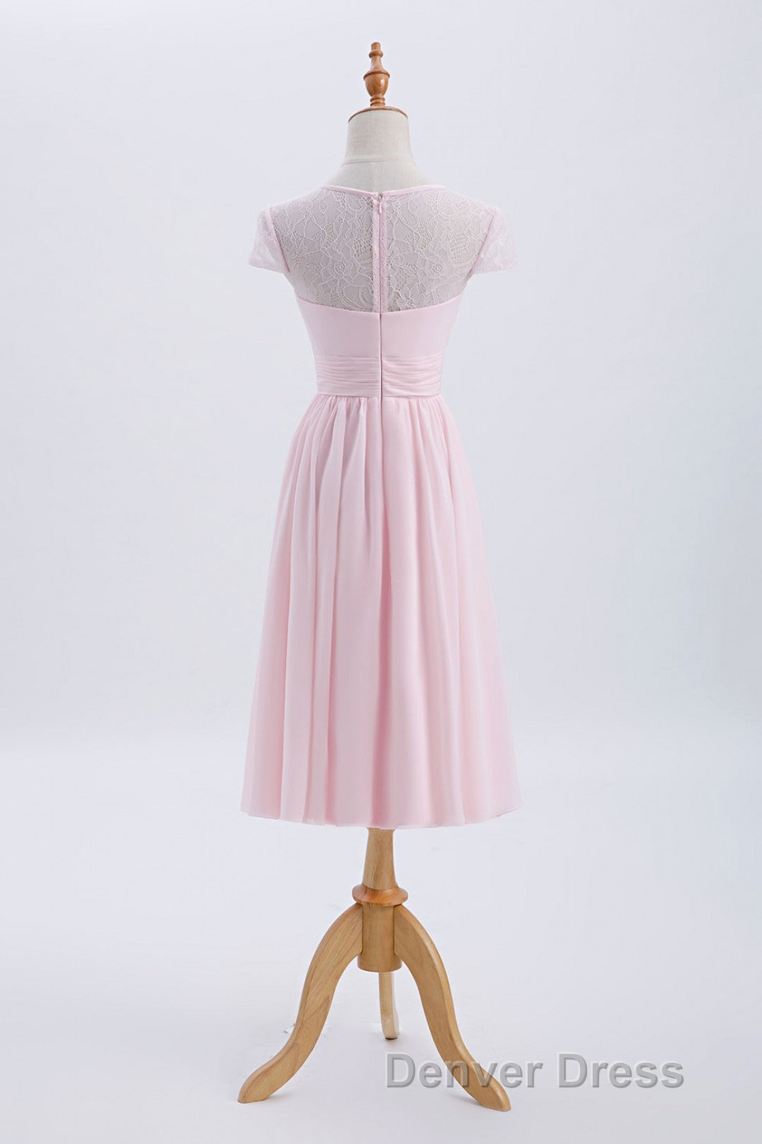 Princess Pink Chiffon and Lace Short Sleeves Bridesmaid Dresses Secondary image
